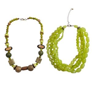 Chunky Lime Green Statement Necklaces Lucite Bead & Multi Strand Spring Boho
